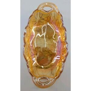 Vintage Indiana Iridescent Marigold Carnival Glass Oblong Handled Relish / Candy